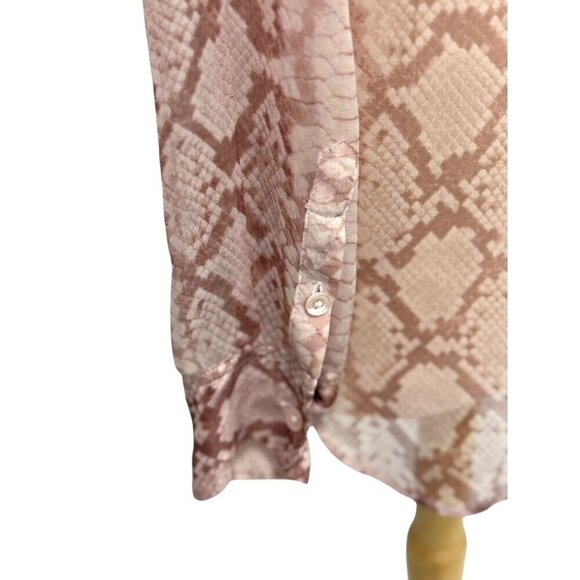 Equipment Femme Sheer Snake Print Silk Blouse Mauve Pale Pink Long Sleeve Size M - Picture 5 of 9